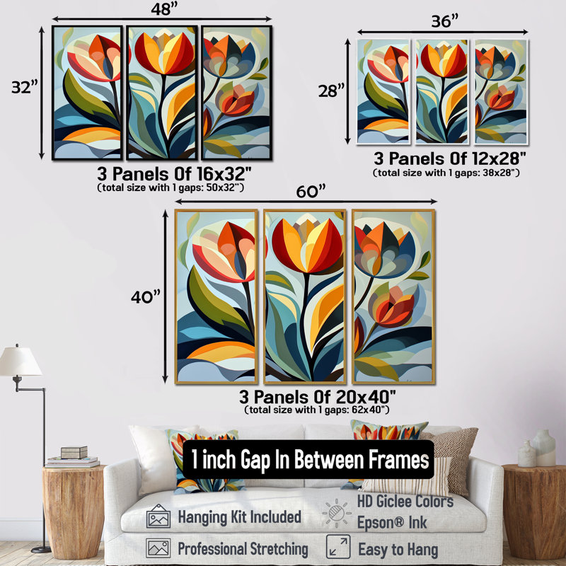 «Green Mid Century Mod Nature Tulip I», ensemble de décorations murales abstraites de style Mid-Century