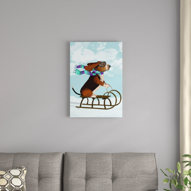 « basset hound sledging », reproduction d’impression sur toile tendue Fab Funky, H 12 po x l 8 po x P 0,75 po, Toile tendue