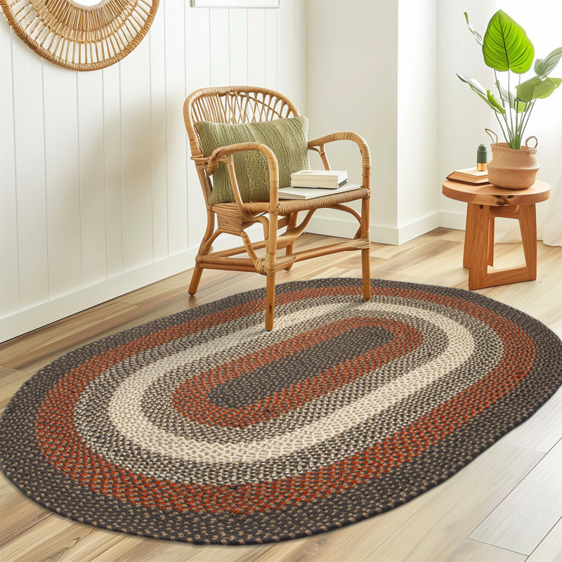 Tapis rouge / gris / brun tressé à la main Enika, Ovale 6 pi x 9 pi