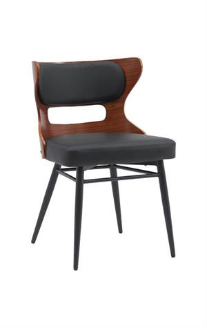 Élégante chaise de salle à manger en métal avec dossier en placage découpé et siège noir rembourré pour une utilisation à l'intérieur