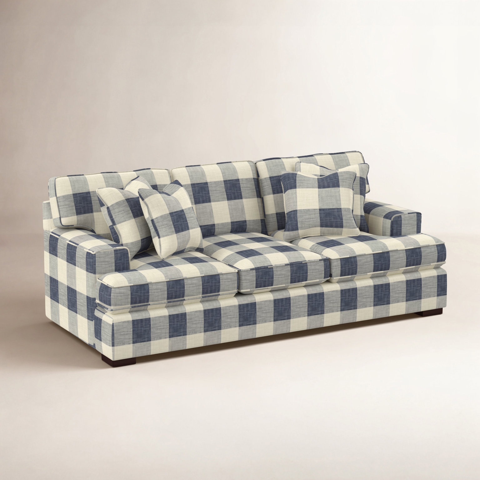 Sadie 97'' Sofa, Blue Buffalo Check; 0120-61, Java Finish