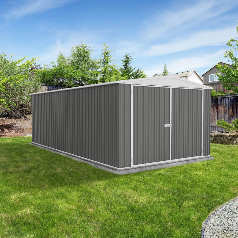 Absco Utility 10' W x 20' D Metal Galvanized Steel Weather Resistant 3 Door Storage Shed Woodland Gray