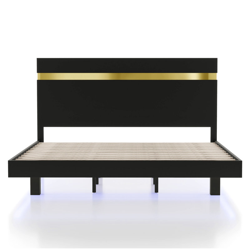 Clemson Platform Bed With Underbed Lighting, Black, Twin