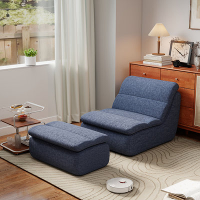 Ensemble de fauteuil à billes et repose-pieds en mousse de chenille sans accoudoirs