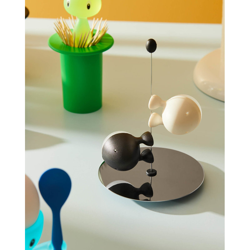 Black and White Magnetic Salt and Pepper Set with Stainless Steel Stand