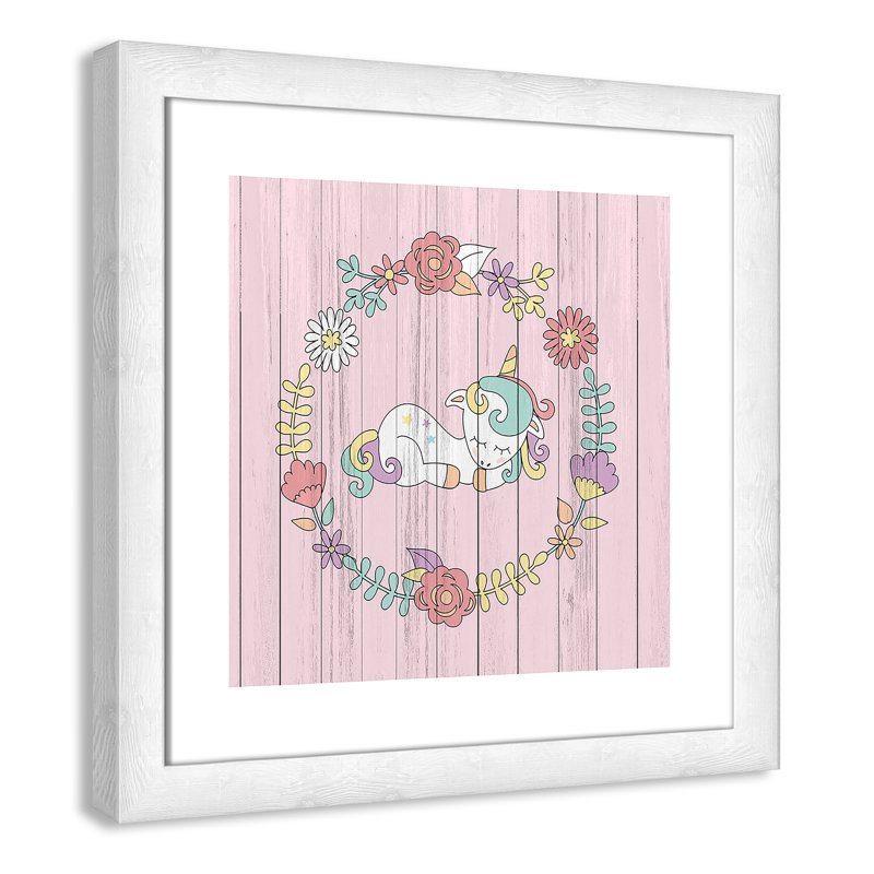 Décoration murale pour enfants, H 18 po x l 18 po x P 0,63 po, Encadré plat à grain de bois blanc