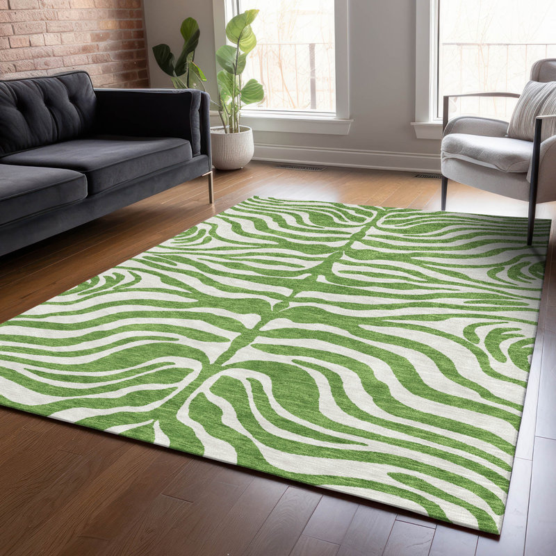 Solstice Green Washable Indoor-Outdoor Rug - , 9' x 12'