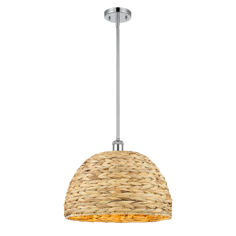 Luminaire suspendu en rotin tissé à 1 lumière Malaga, H 133 po x l 15,75 po x P 15,75 po, Chrome poli