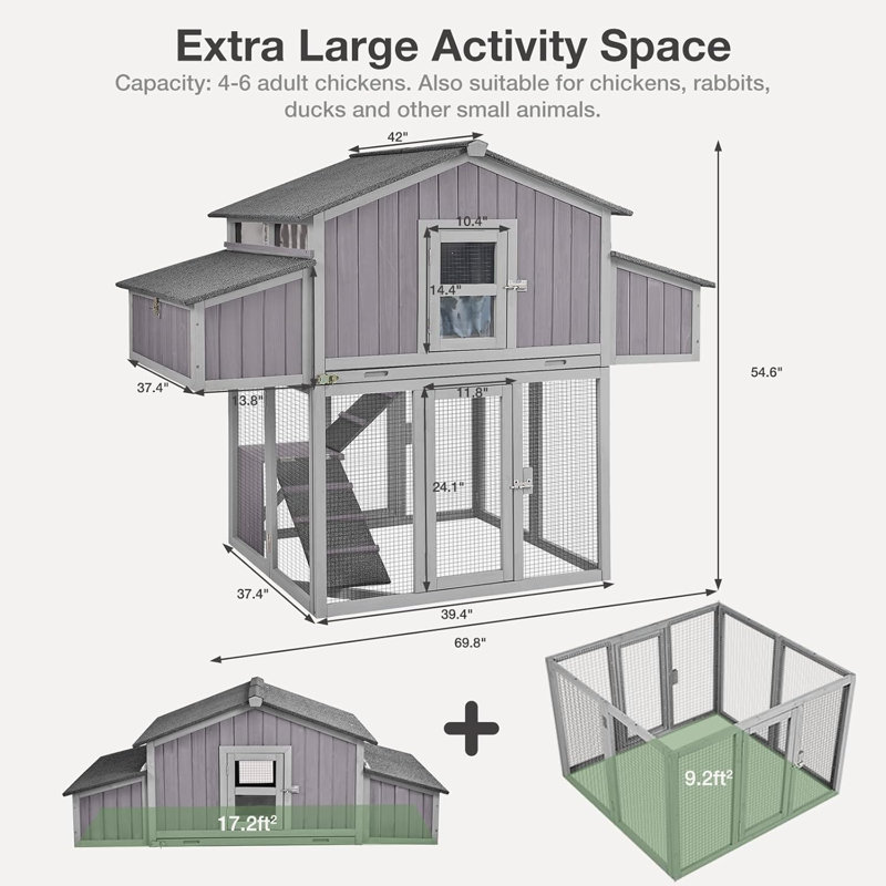 Large Chicken Coop - Unique Folding Design for Easy to Set Up - Chicken House for Outdoor with Two Nesting Box, Leakproof Pull-on Tray, and UV-Resistant Roof Panel