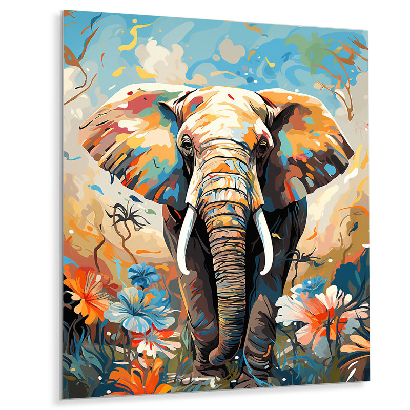 «Grey Creative Tusks Abstract Elephant Art I», art mural animal éléphant en métal, H 32 po x l 24 po x P 1 po