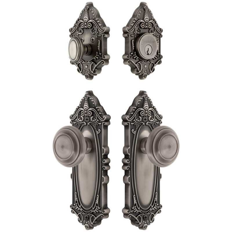 Grandeur Grande Victorian Long Plate Entry Set with Circulaire Knob in Polished Nickel, 2.375", Antique Pewter