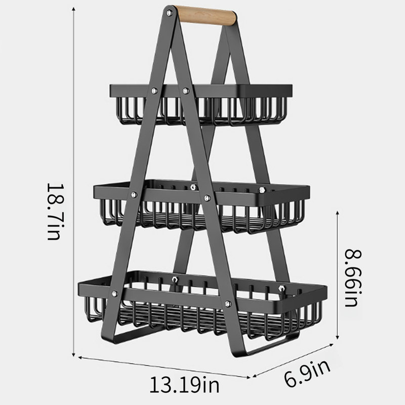 3-Tier Countertop Fruit Basket Vegetable Rack For Kitchen Storage