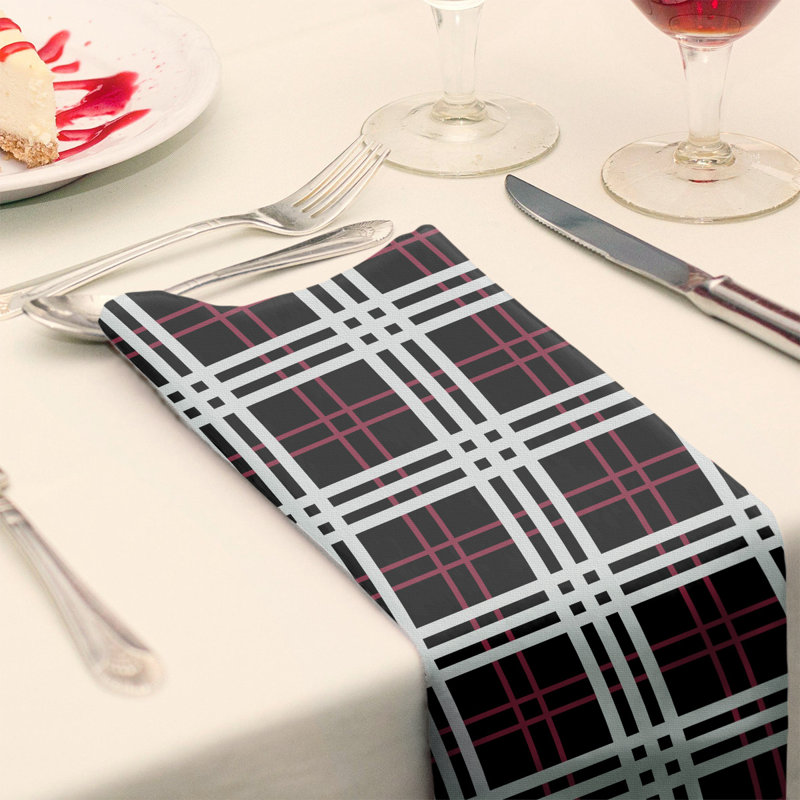 Plaid Square Napkin, Black/Red/White, 10" x 10", Polyester