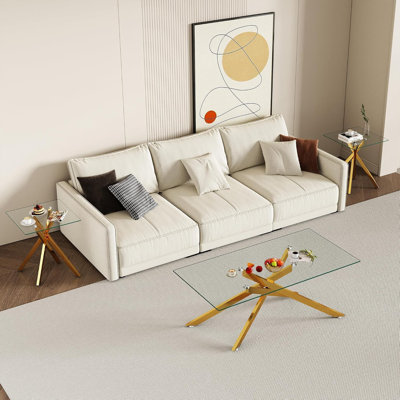 3-Piece Tempered Glass Living Room Table Set with 47.2" Coffee Table, Gold