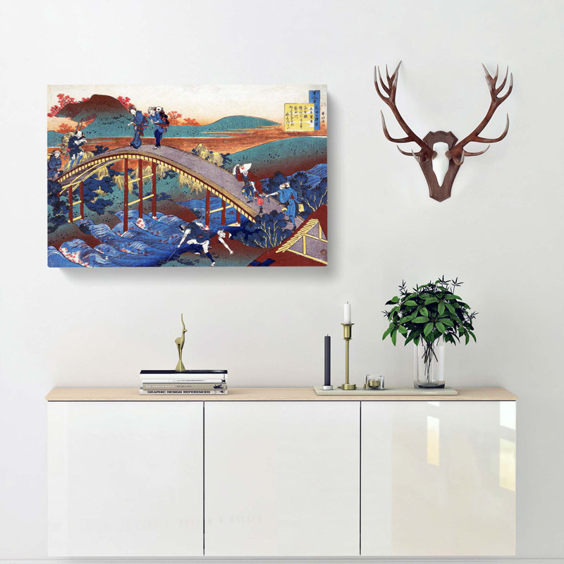 Over The Bridge by Katsushika Hokusai - Wrapped Canvas Painting, 35cm H x 50cm W x 3cm D