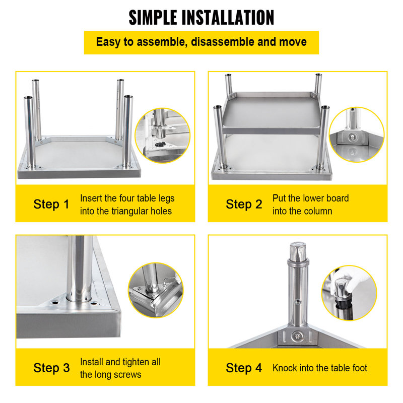VEVOR 24'' Stainless Steel Adjustable Work Table with Undershelf