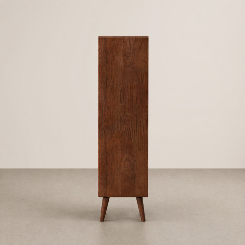 Armoire d'appoint Mid-Century moderne en chêne massif 47 "avec 2 tiroirs, porte cannelée, H 47 po, Chêne brun