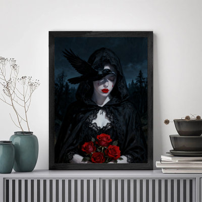 Art mural noir rétro vintage avec ange foncé de style gothique classique, impressions encadrées de style gothique foncé