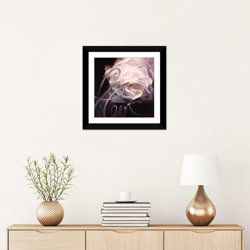 « fleur ii », reproduction sur toile, H 16 po x l 16 po x P 1 po, Papier d'art encadré noir, Blanc