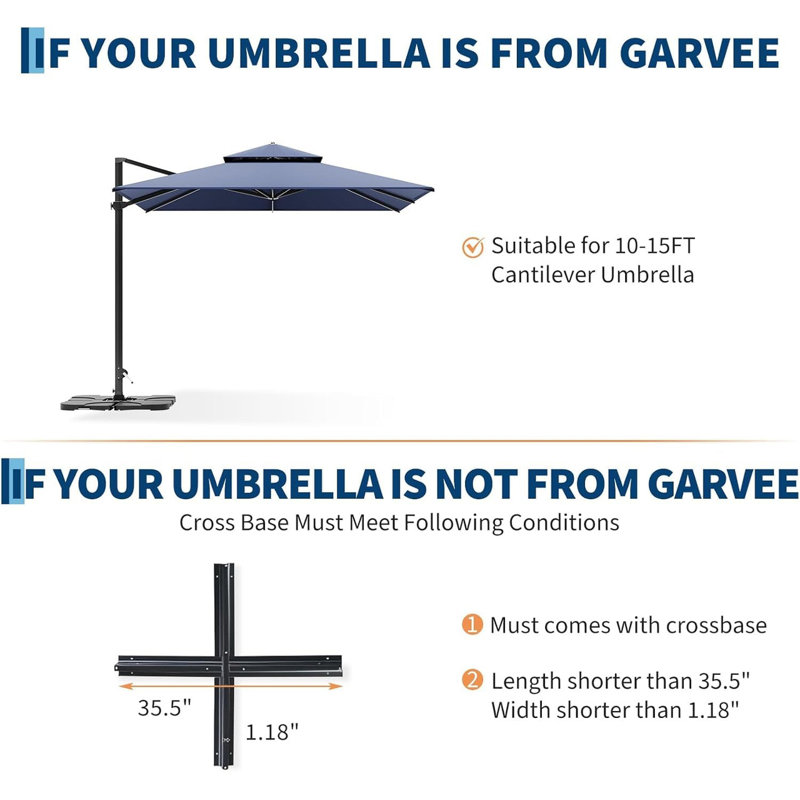 Parasol en porte-à-faux décalé 10 pi x 10 pi avec base, rotation à 360 ° pour la cour, la terrasse et la piscine, Bleu