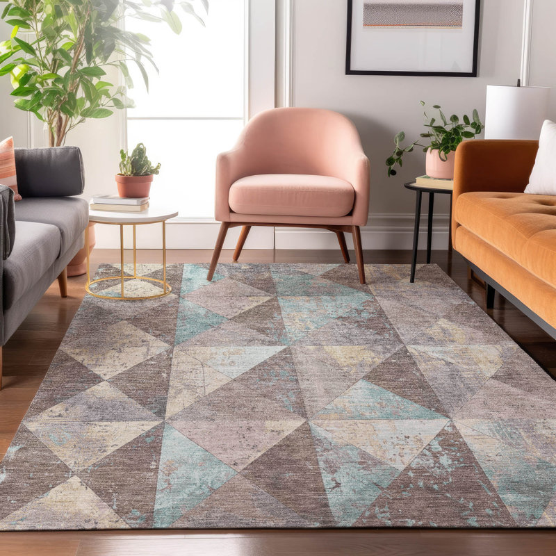 Premium Machine Washable Varroville AMF1721 Geometric Rug, Rectangle 3' x 5'