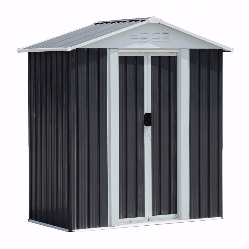 5X3 Feet Dark Grey Outdoor Storage Shed With Aluminum Alloy Frame, Gray, 72.5" H x 62.2" W x 33.1" D