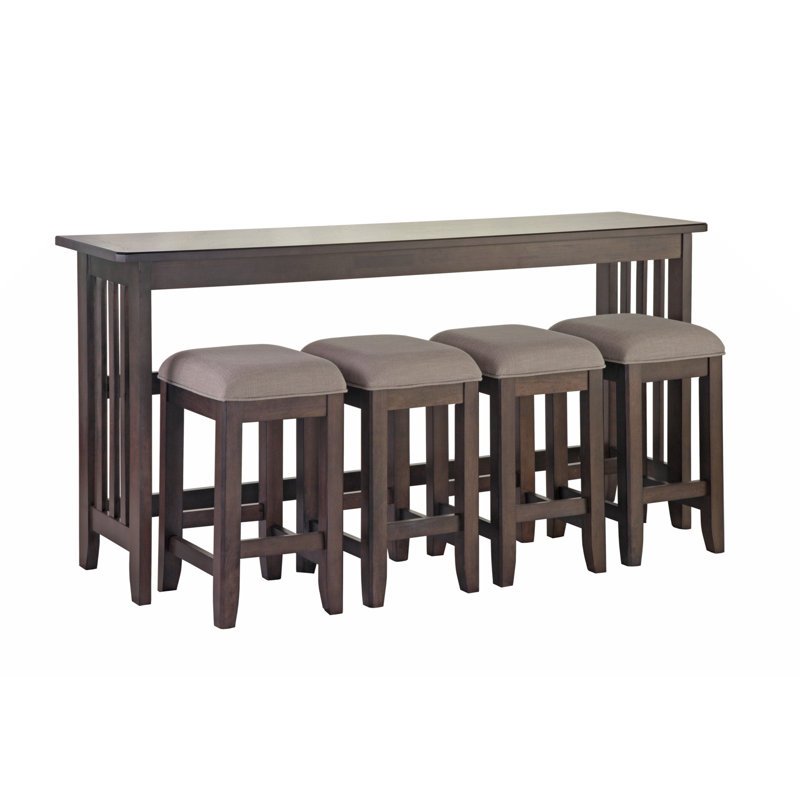 Versatile Dark Brown Console Table With Four Stools For Various Spaces