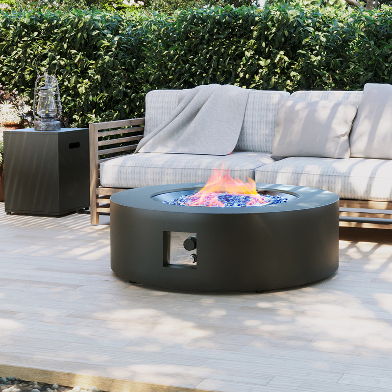  42-Inch Round Iron Gas Fire Pit Table，Includes Tank Cover, Dark Gray