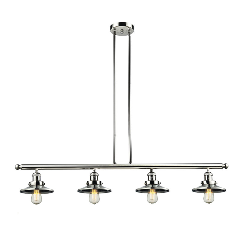 Mikesell 4 - Light Kitchen Island Pendant, Polished Nickel Railroad, Polished Nickel