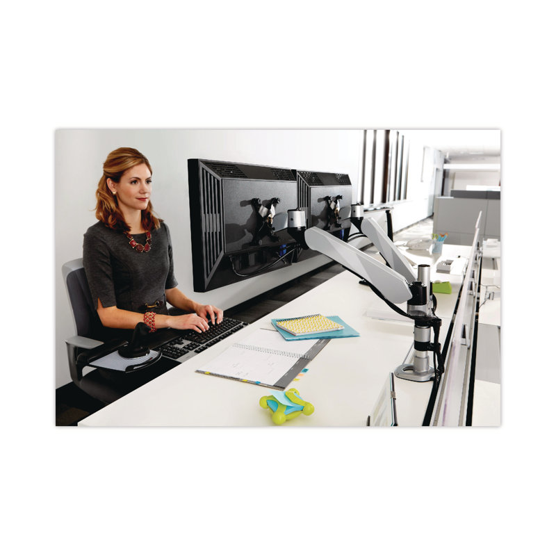 Silver Adjustable Dual Monitor Desk Mount Kit
