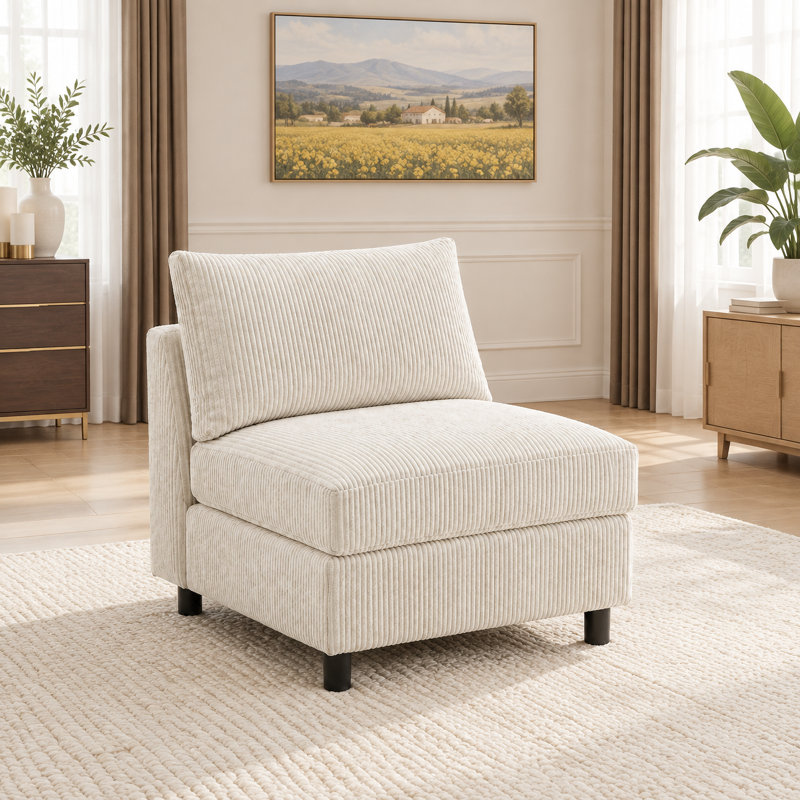 Canapé modulaire en velours côtelé de 24 po de largeur avec rangement caché, housses lavables et mousse moelleuse, Beige