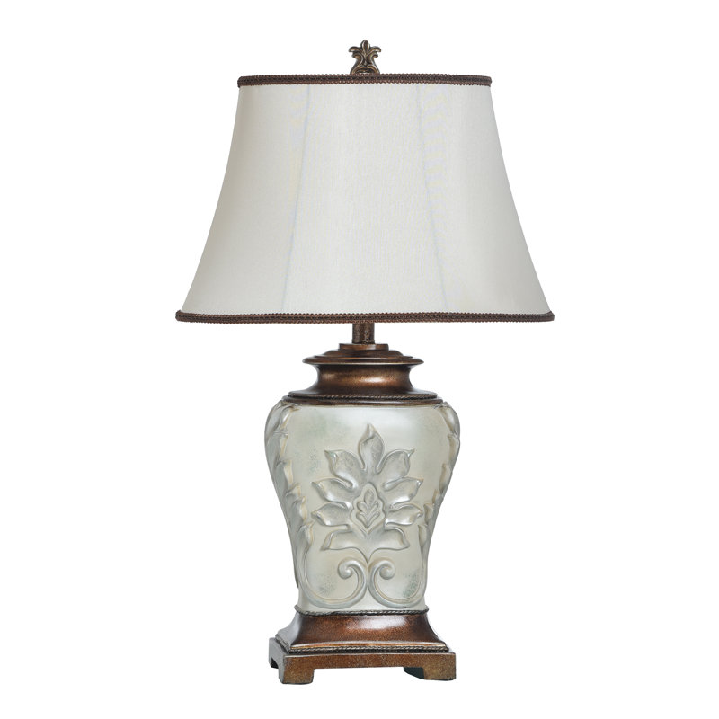 Lampe de table en résine 28 po Dinius, Crème / or antique, Blanc cassé / brun