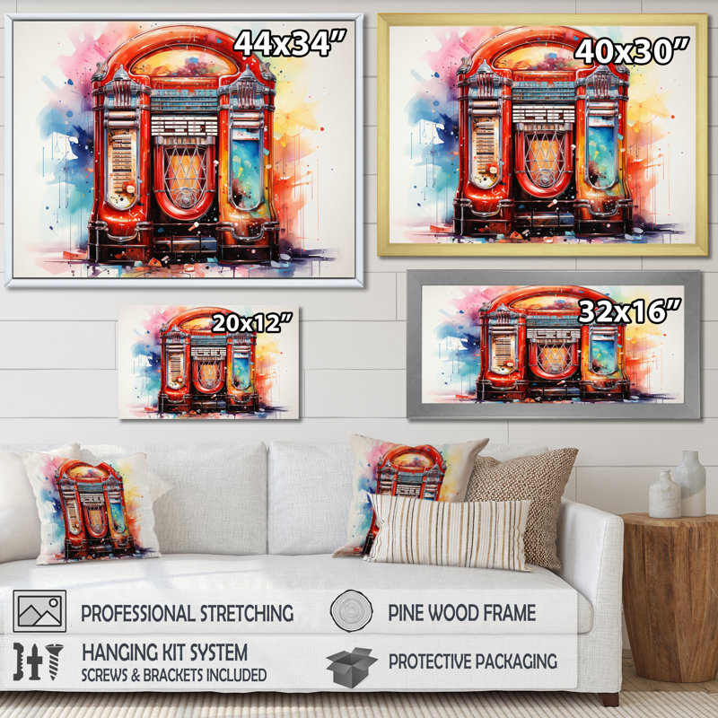 Jukeboxe Retro Resonance Pointillism I - Music Canvas Prints, H 24 po x l 32 po x P 1 po, Toile tendue