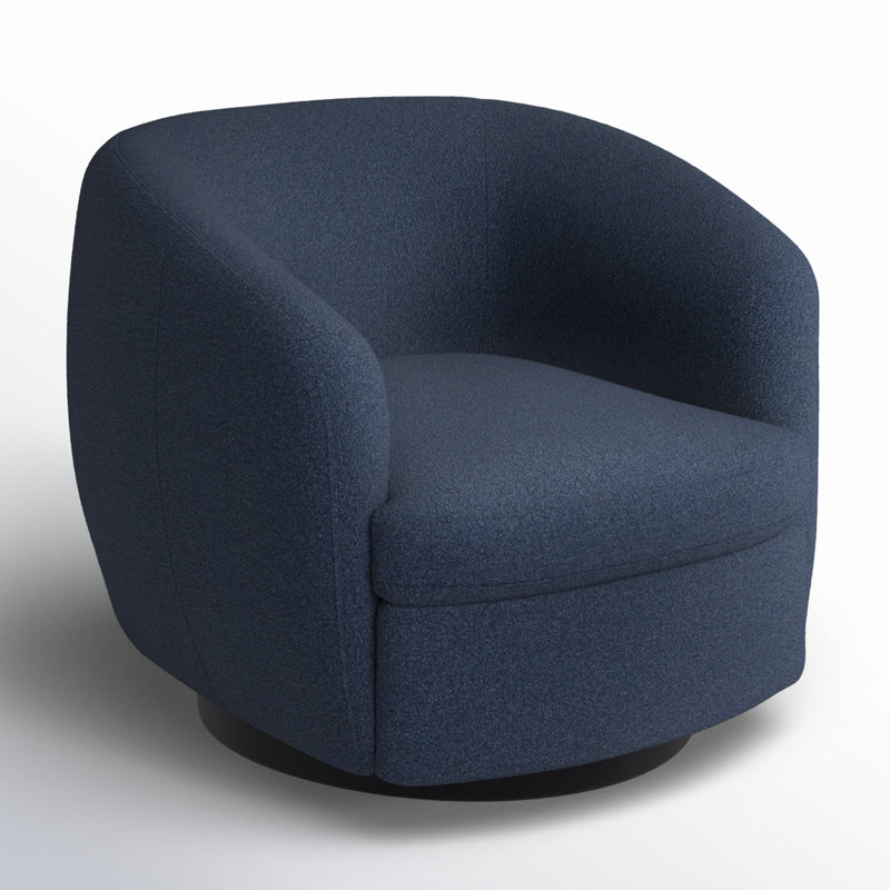 Fauteuil demi-tonneau pivotant rembourré Marcy, Chenille texturée bleu indigo Elite / noir