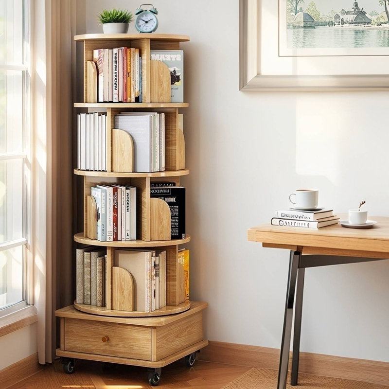 Bibliothèque pivotante à 360 °, (4 tablettes) H 55,91 po x l 18,11 po x P 18,11 po, Chêne