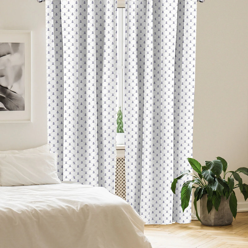 Ambesonne Anchor Geometric Semi-Sheer Rod Pocket Curtain Panels (Set of 2)