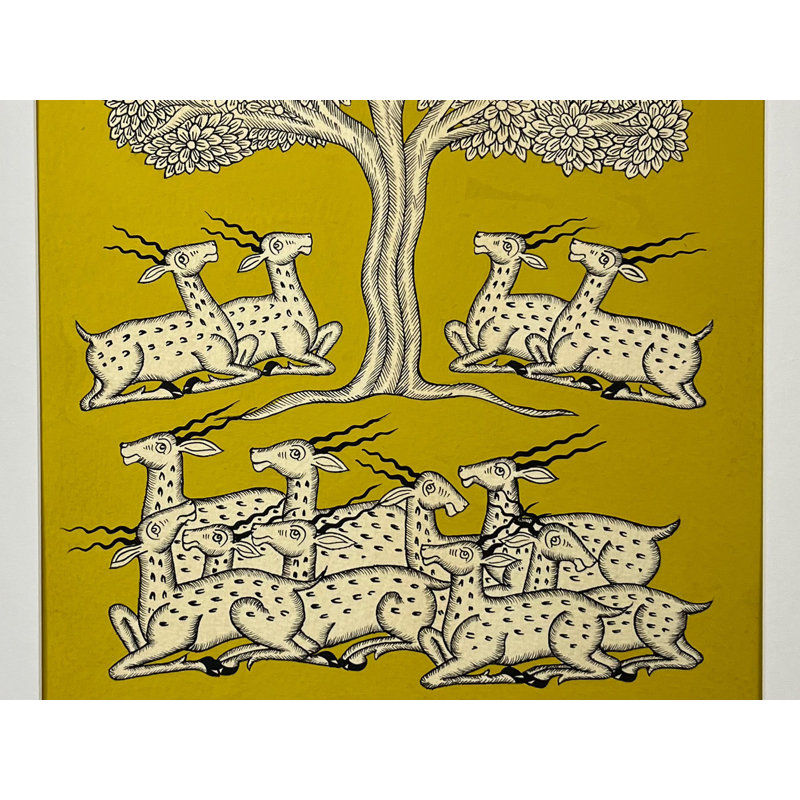 Antilopes près d'un arbre de vie | Phad, peinture de Kalyan Joshi