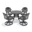 Ensemble de salle à manger 3 pièces en aluminium coulé toutes saisons comprenant 2 chaises pivotantes et une table ronde de 35,43 po avec structure noire-426975187