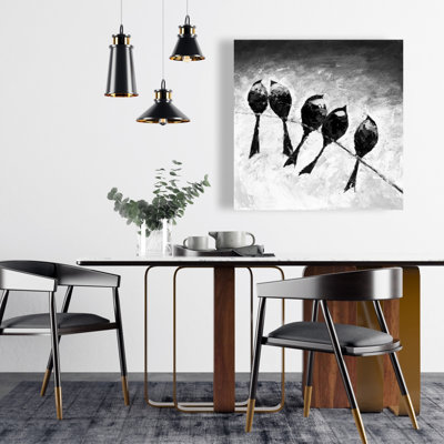 White Animals Monochrome Canvas - Five Birds Perched Home Decor
