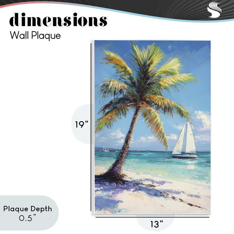 Plaque murale Palms & Sails Beach View, design par Petal Prints Design, 19 x 13