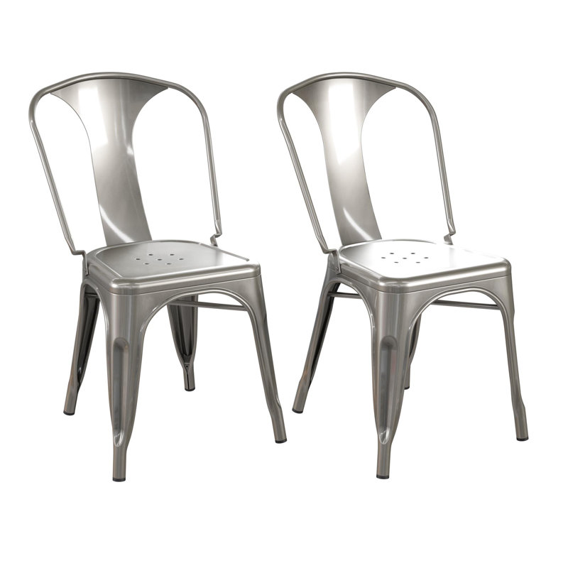 43.18cm H Slat Back Stacking Side Chair in White, Gunmetal Grey