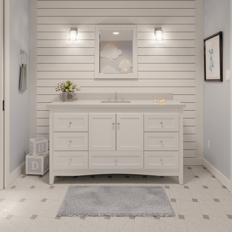 Ensemble de meuble-lavabo simple 60 po Edber, Marbre blanc, Blanc