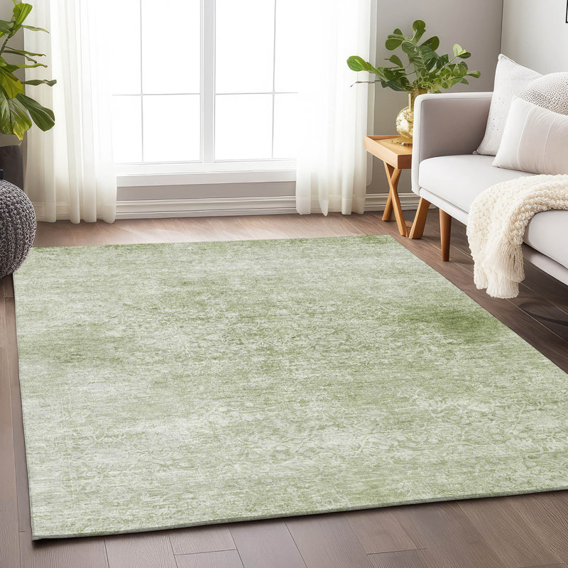Tapis de sauge Xhevrie intérieur / extérieur lavable à la machine, Rectangulaire 3 pi x 5 pi