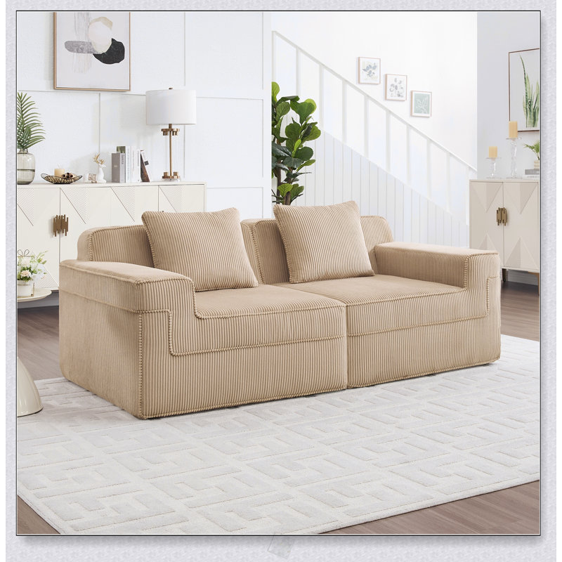 Canapé modulaire à 2 places sans siège, canapé modulaire Cloud avec assise profonde et coussins décoratifs en velours côtelé
