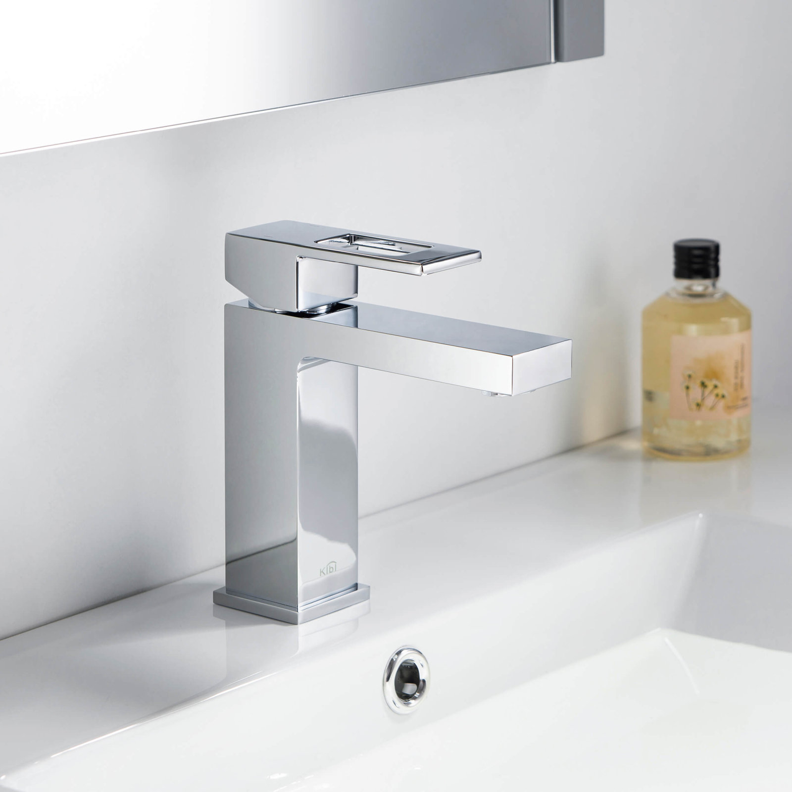 Cubic Single Hole Bathroom Faucet with Optional Drain Assembly, Chrome, Drain Assembly Not Included