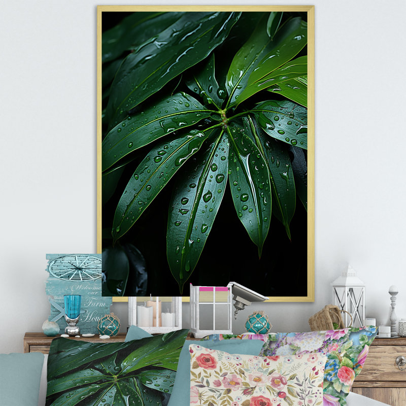 «Emerald Jungle Leaves Embrace», reproduction sur toile, H 40 po x l 30 po x P 1,5 po, Encadrement doré