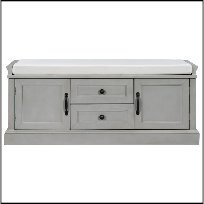 Banc de rangement pour chaussures de 42,5 po de largeur avec banc de rangement à coussins avec 2 tiroirs et 2 armoires