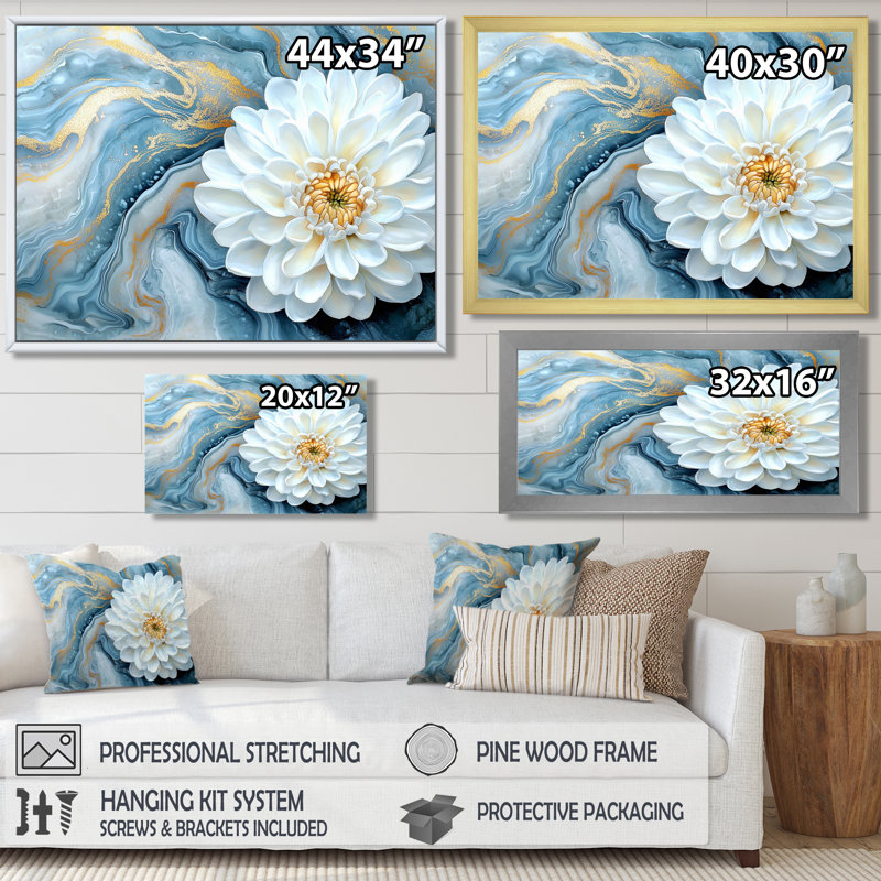 Agate Symphony Of Mums Flowers I - Mums, impression d'art mural, H 12 po x l 20 po, Reproduction avec cadre flottant, Blanc