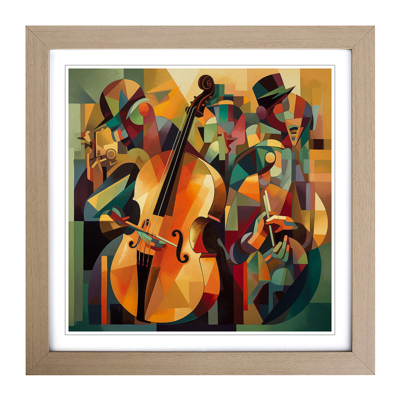 Jazz Cubism - Single Picture Frame Print on Wood, Oak