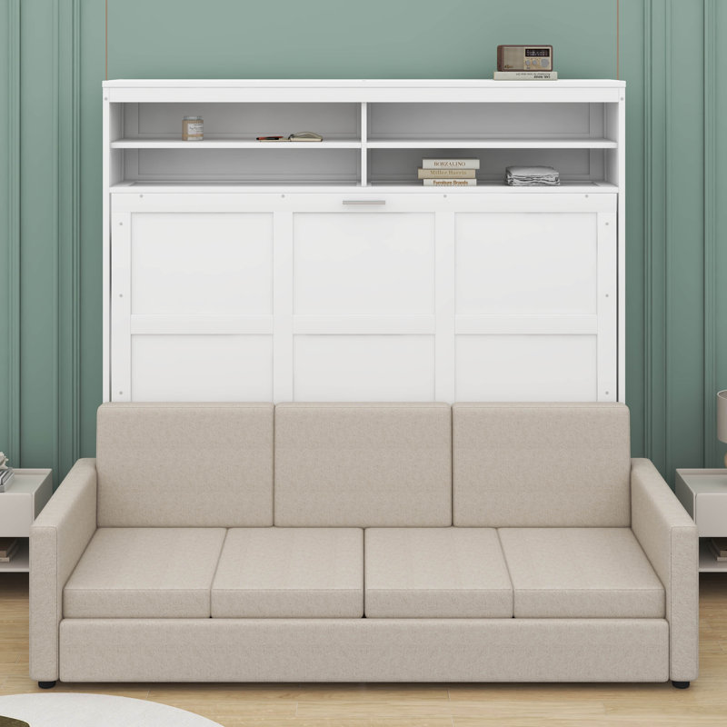 Queen Size Murphy Bed Wall Bed With Sofa, White